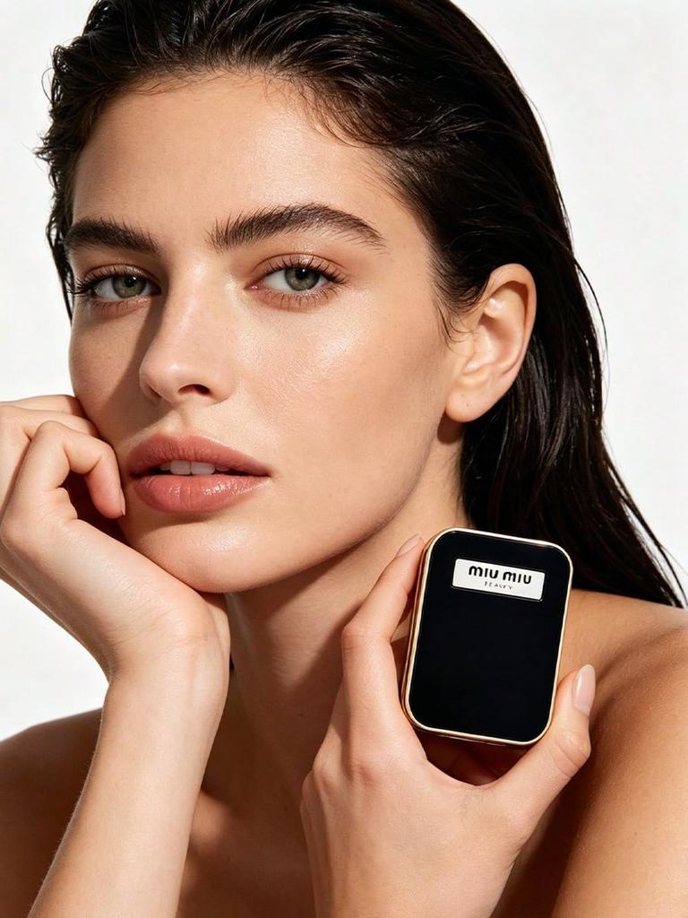 MIU MIU Miroir Compact Bordure Noir Doré Mini Double Face Portable de Poche Miroir de Maquillage pour Femmes Voyage Quotidien
