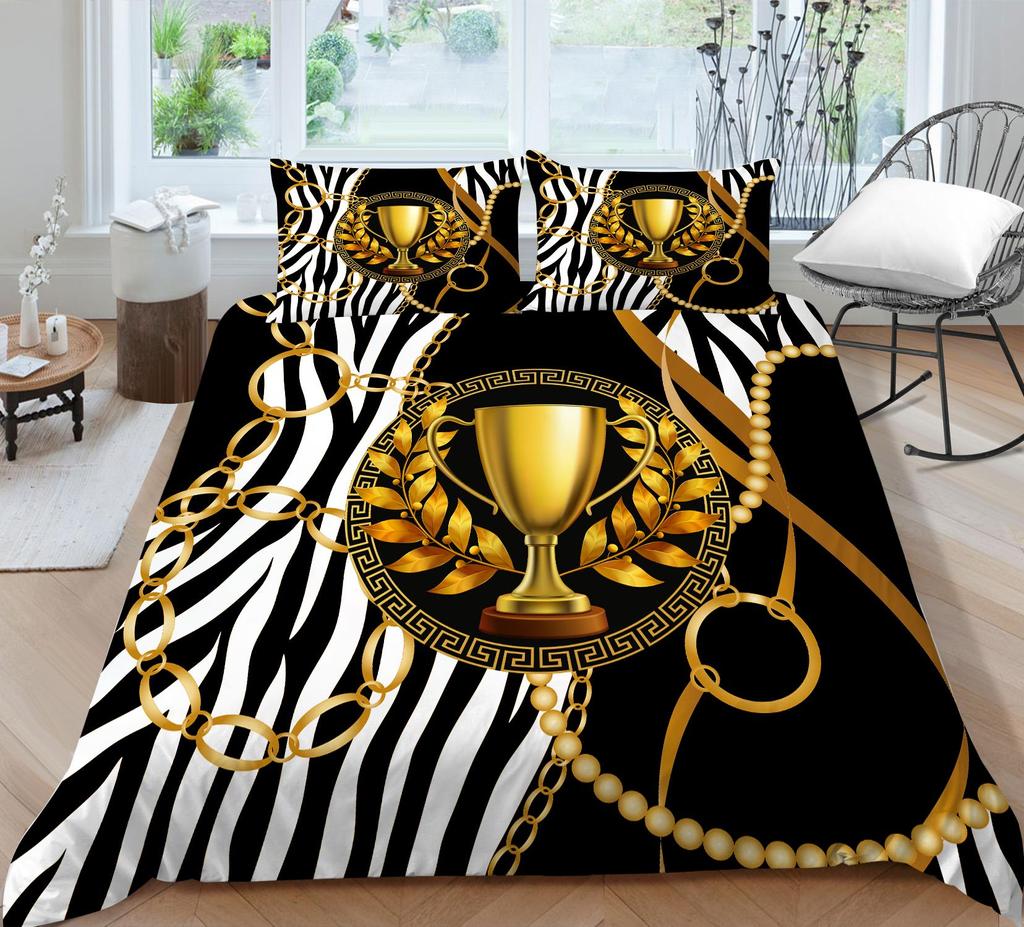 Duvet Cover 3D Golden Cup Zebra Luxury Fashion Quilt Cover Women Girl Bed Set Covers Home Bedclothes Queen Size Bedspreads