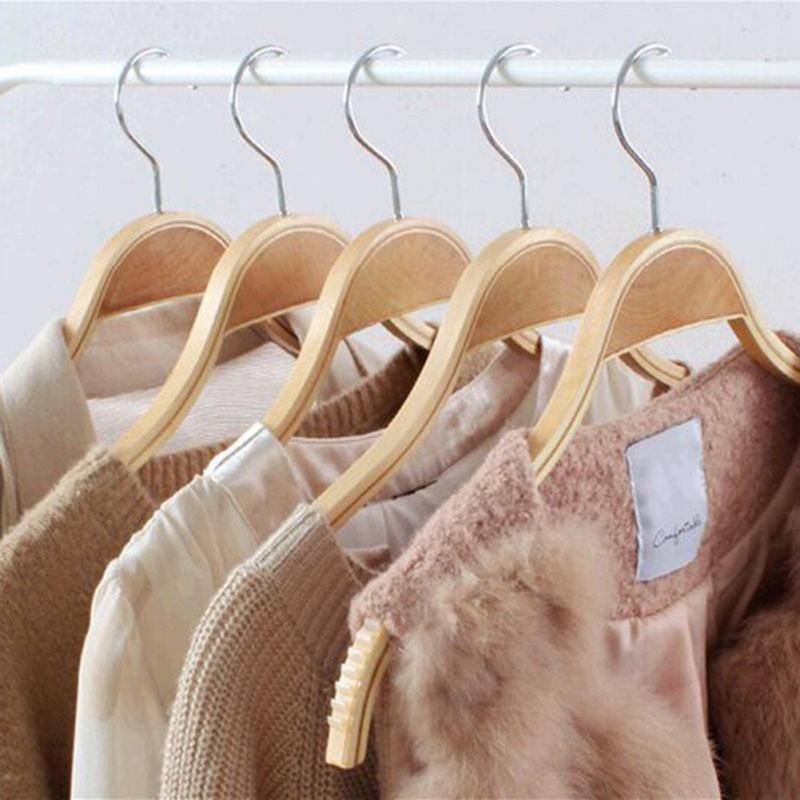 Wooden Clothes Hanger for Coats Suits Dress 5 PCS 42CM  Dry and Wet Anti-Slip Hanger Closet Space Saving Organizer Hanger