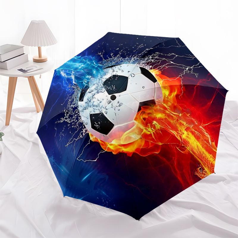 1pc Soccer Ball, Fire Automatic Open/Close Umbrella with One-Touch Button, Compact Folding Canopy, Sturdy 8-Rib Windproof Design S48