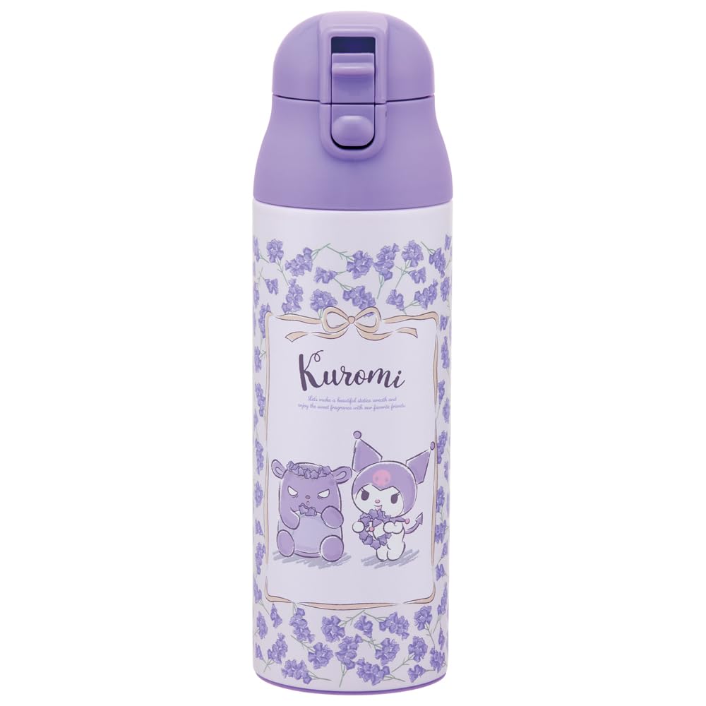 Skater 500ml Stainless Steel Mug Bottle with Insulated Heat and Cold Featuring Kuromi and Flower Wreath Design Functions, Sanrio's (SDPC5-A)