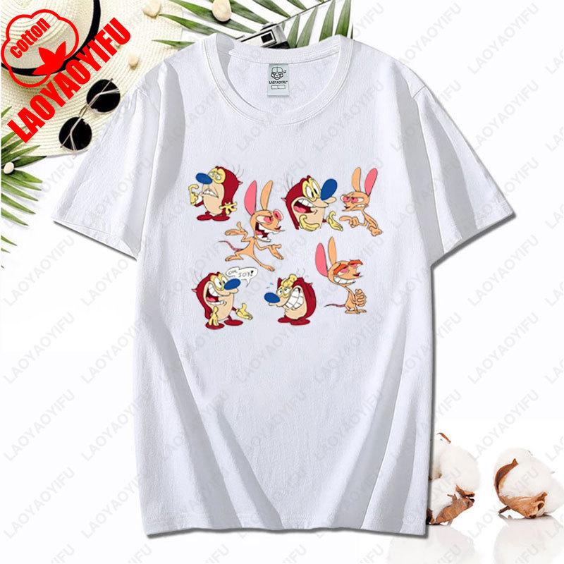 90s Ren Stimpy Show Nicktoons Nickelodeon TV Cartoon Tshirt New Style Nostalgia Childhood Tops Unisex Adult Clothing Cotton Tees