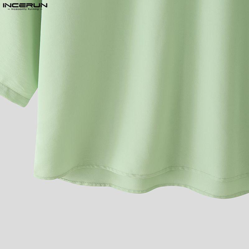 INCERUN Zweiteilige Sommer-Sets für Herren: V-Ausschnitt Kurzarm-Oberteile und Shorts, Oversized