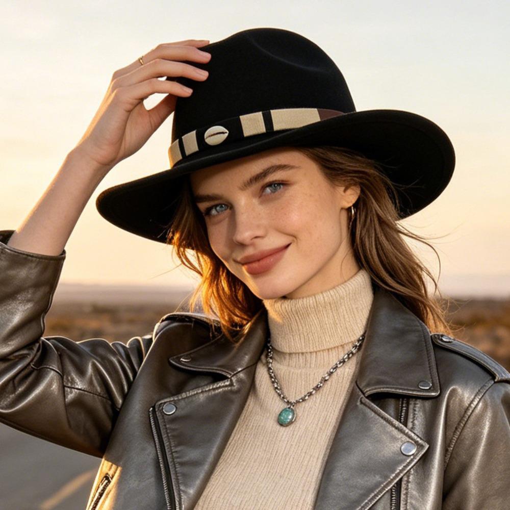 Ethnic Style Jazz Hat Solid Color Vintage Cowgirl Hat Fashion Western Cowboy Hat for Men And Women