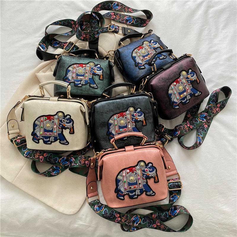 Strictly Selected Bags New Bags Elephant Embroidery Versatile Internet Celebrity Portable Doctor Bag Winter Fashion Personality