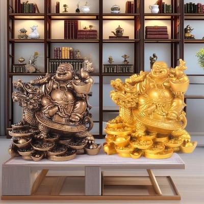 Resin God Beast Dragon Turtle Maitreya Buddha Statue Chinese Characteristic Fortune Decoration Home Office Feng Shui Statue