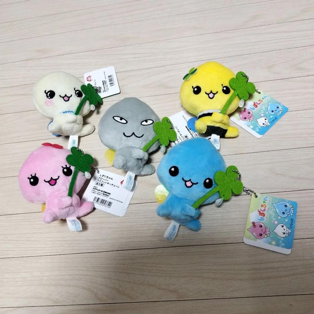 Shizuku-chan Clover Mascot Plush Doll Keychain Set 5 Complete from Japan