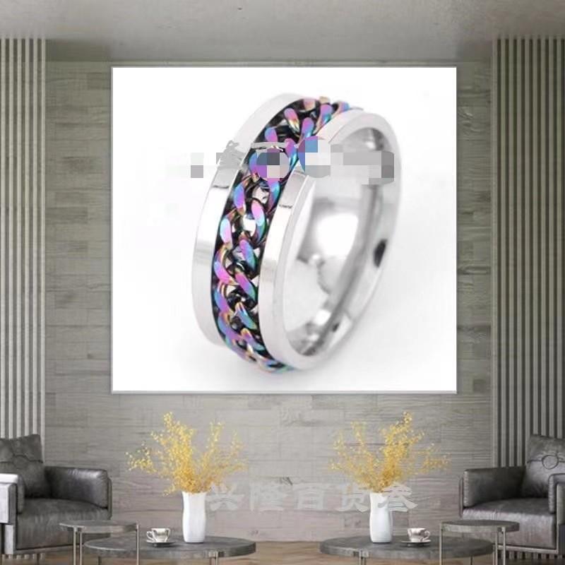 Rotatable Engraved Chain Bottle Opener Titanium Steel Ring Men's Stainless Steel Wine Opener Ring