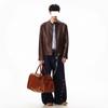 Men's High-End Black Leather Motorcycle Jacket with Shoulder Pads and Stand Collar