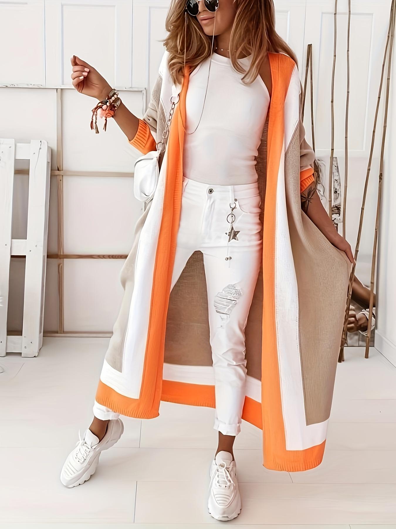 

Кардиган с цветными блоками и открытым передом — стильный дизайн с длинными рукавами и длиной до щиколотки для весенних и осенних сезонов, универсальная женская одежда для повседневного ношения 5XL хаки