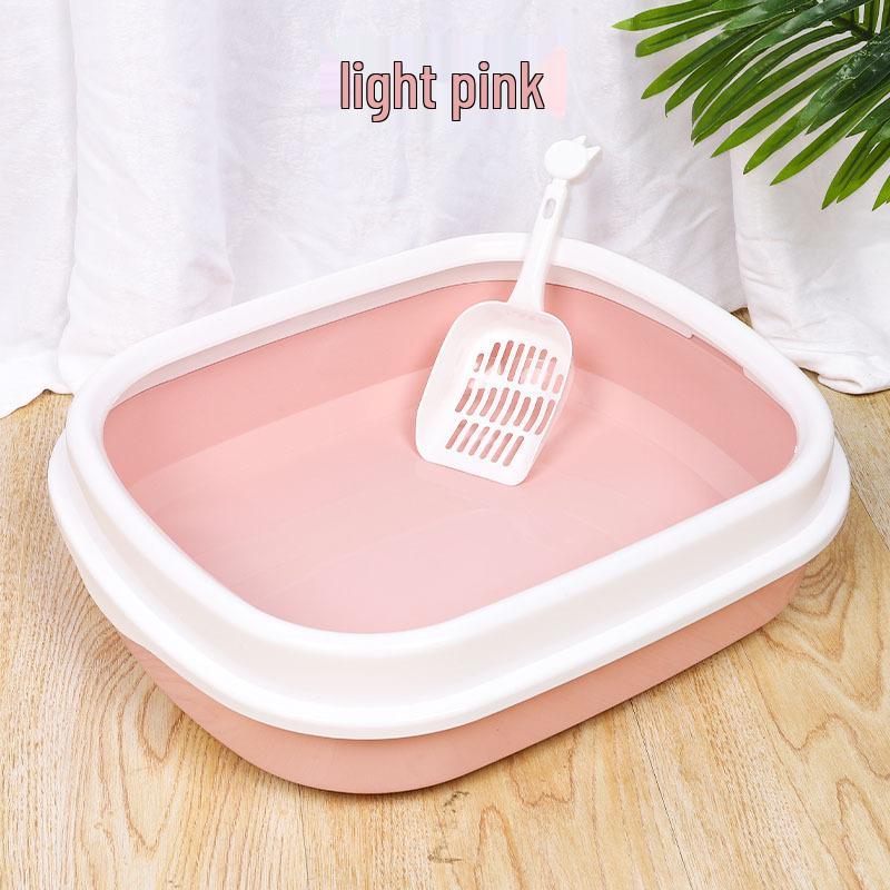 Semi-Enclosed Oval Cat Litter Box with High Sides & Scoop, Anti-Splash Design 