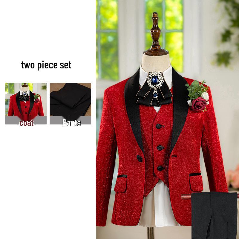 Boys' Silver Sequin Suit Set - Performance & Ceremony Outfit