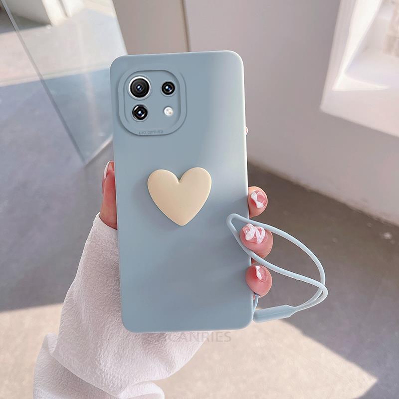 Mi11lite Love Heart Lanyard Silicone Case On For Xiaomi Mi 11 Lite 5g Ne 12 12s Pro Mi12lite 10t 11t 11lite Camera Cover POCO X3 X4 M3 M4  Case
