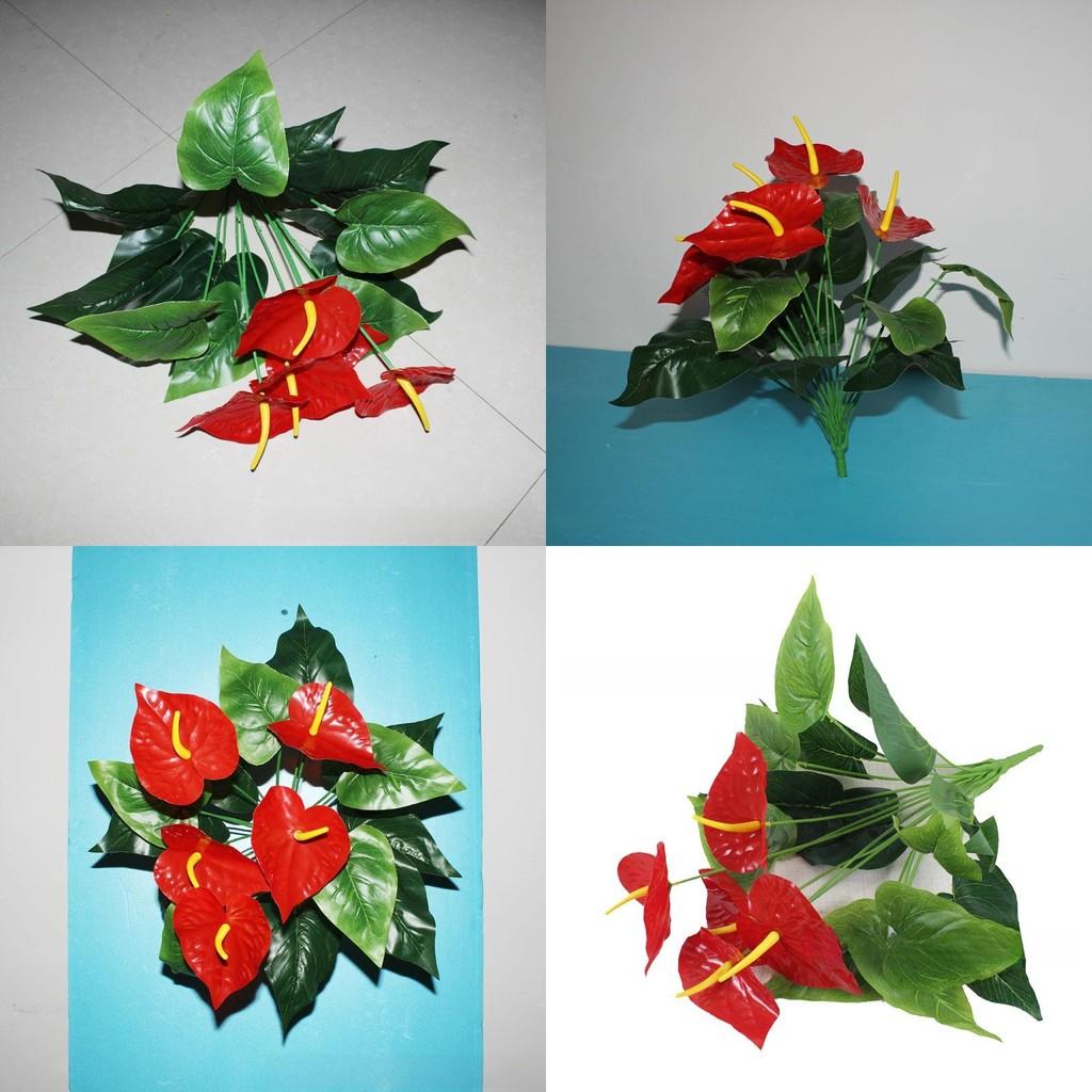 Anthurium Andraeanum Linden Fake Green Plant With Silk Flowers For Living Room Decor And Gift