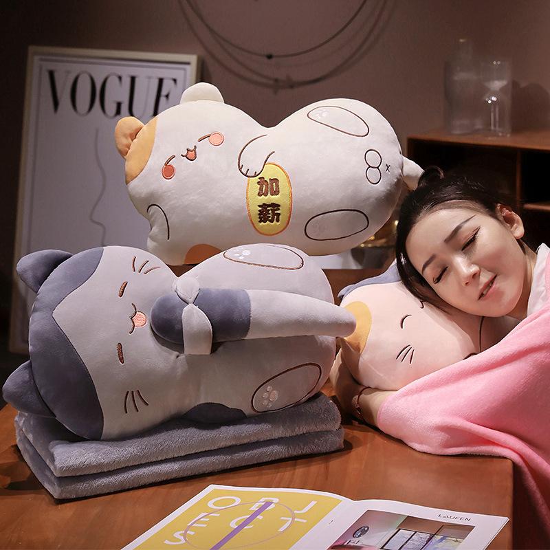 Cartoon Soft Cat Throw Pillow Blanket Plush Toy Doll Girl Office Lunch Break Blanket Doll