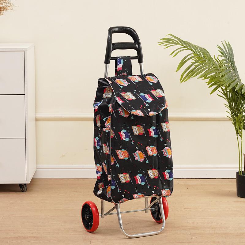 Portable Folding Trolley Cart for Seniors - Floral Pattern, Large Capacity for Grocery Shopping and Home Use