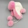 Pink Fur Hat Woman Winter Natural Fox Fur Bomber Hats Thick Warm Earflap Trapper Hats Women's Cold Cap