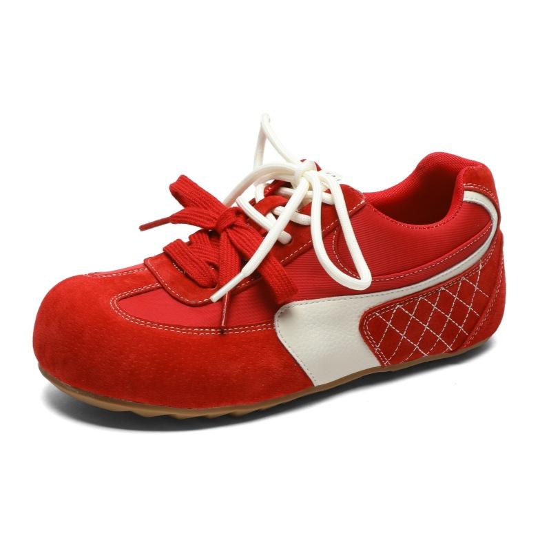 

Big head ugly cute woman spring new leather shallow mouth light breathable sports and leisure shoes 40 красный