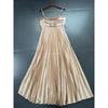 Old Beauty Single Lu * H Style Creased Pleat Big Hemline Sling Dress Temperament A Word High-End Satin Long Dress