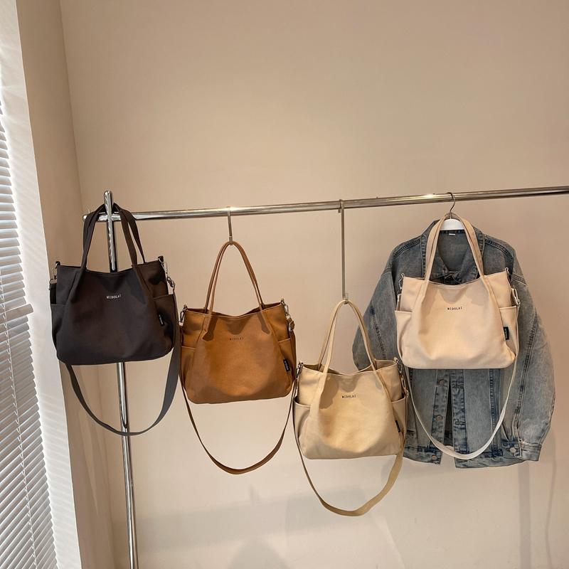 Commuter Canvas Bag Women Shoulder Crossbody Bag Solid Color Shopping Bag