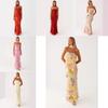 Maxi Abito in Chiffon Floreale Francese con Zip per Vacanze Estive al Mare