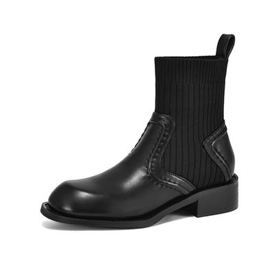 Microfiber Autumn Winter Shoes Thick Med Heels Size 43 Chelsea Boots Back Knitwear Beauty Lady Stretch Ankle Boots