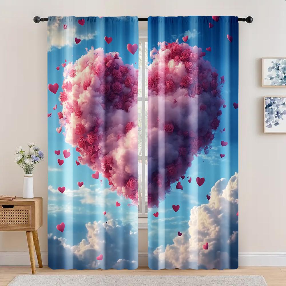 

2 шт., Шторы Романтичные облака в форме сердца Блэкаут Полиэстер летние украшения для вечеринок Подходит для праздничных украшений 29x65in(75x166cm)