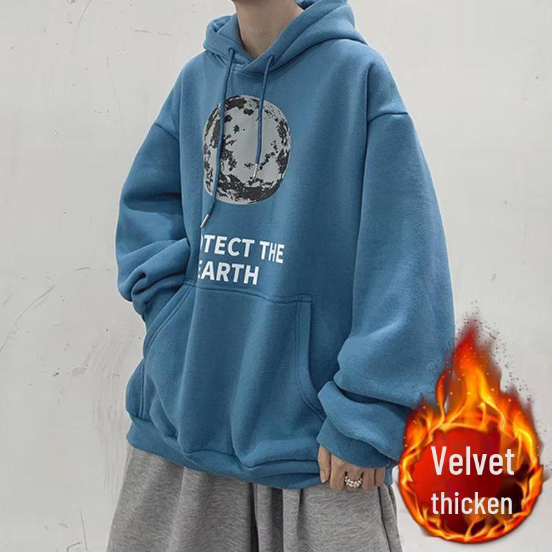 Men's Hong Kong Style Velvet-Lined Hooded Sweatshirt: Trendy, Loose-Fit, All-Match Casual Top for Fall & Winter