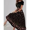 Womens Loose Fit Cotton Print Short Sleeve Round Neck Midi Dress Casual Wear