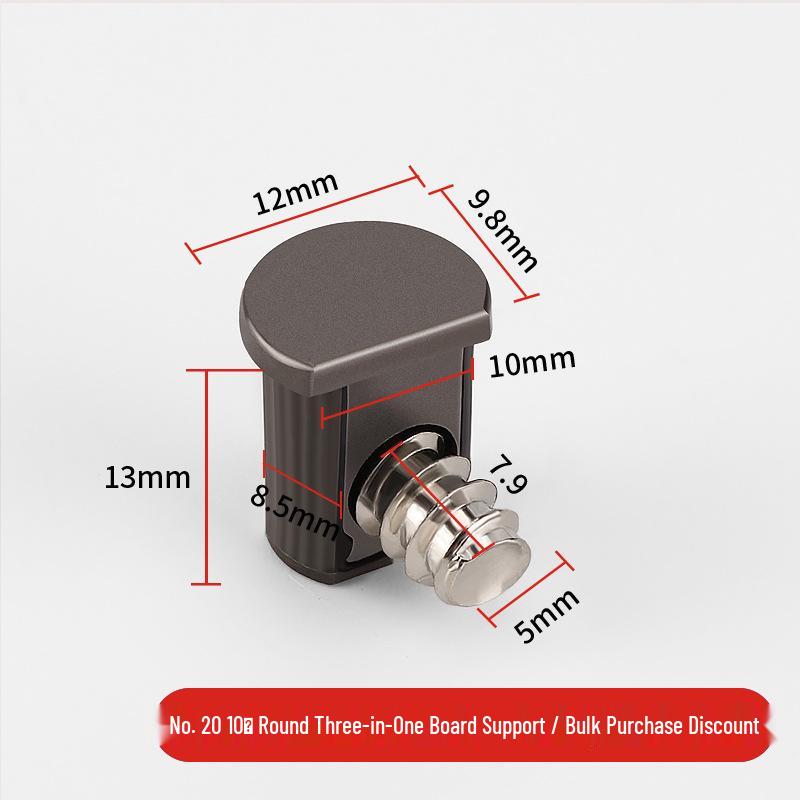 Minimalist Gunmetal Gray 3-in-1 Shelf Bracket & 12mm Cabinet Connector