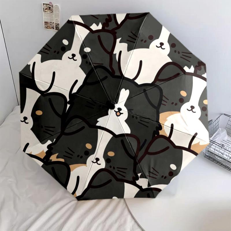

1 PC Border Collie Automatic Folding Umbrella - Cartoon Pattern, Portable & Foldable Design with 8 Ribs, Christmas Birthday Gifts