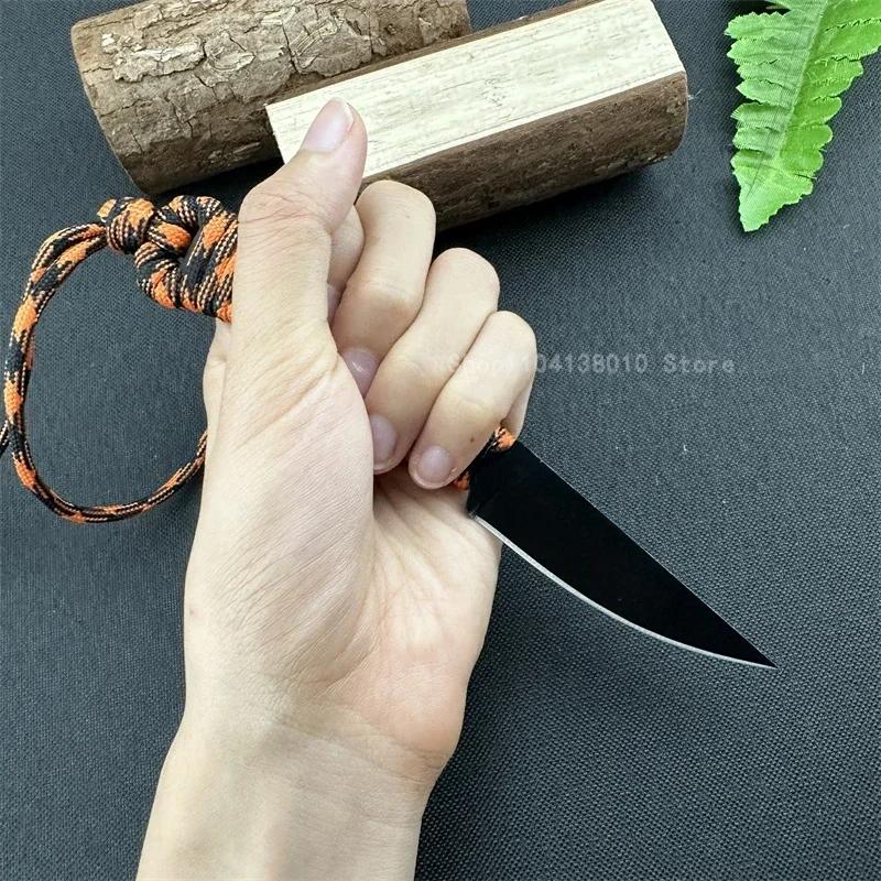 MKC Outdoor Straight Knife Nylon Rope Handle with Kydex Sheath Camping Survival Rescue Portable Pocket EDC Tool Men's Gift
