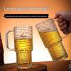 Large Capacity Glass Cup with Handle and Gem Pattern