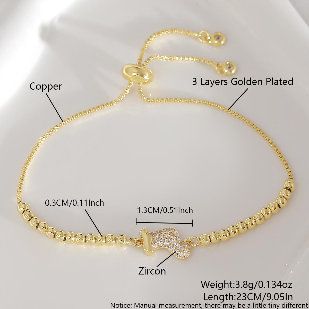 18k Gold-Plated Women s Adjustable Christmas Charm Bracelet with Zircon & Copper Beads.