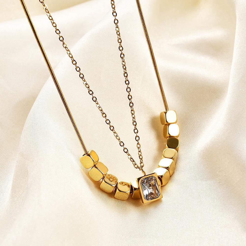 European & American 3D Rhinestone Square Clavicle Necklace Set - Versatile Fashion Jewelry for Women