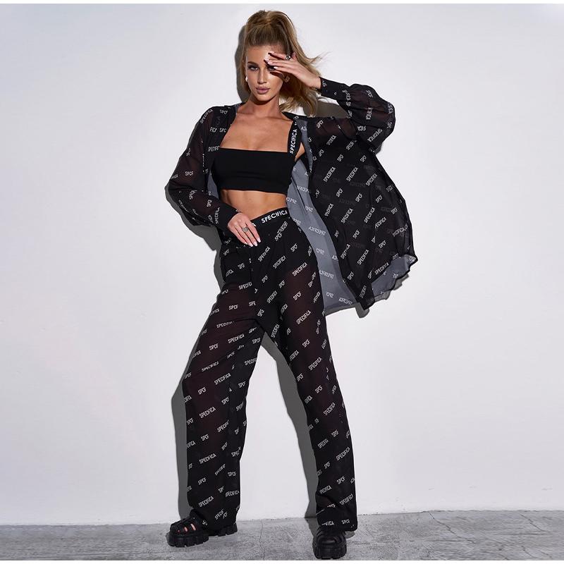 Summer Female 2 Piece-Set Trousers Casual See-Through Holiday Cardigan and High Waist Women's Pants Outfits Tracksuit 2025