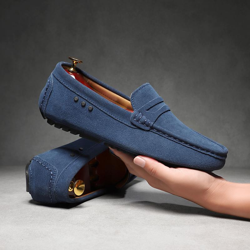 Large Size Lazy Slip-on Business Casual Men Shoes Trendy Driving Shoes Flat Bottom Anti Slip Comfortable Leather Loafers