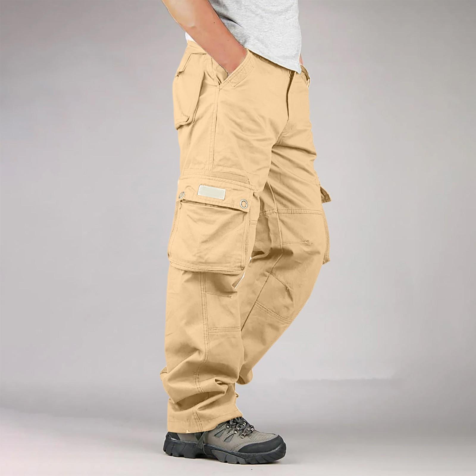 Men s Loose Casual Multi-pocket Work Pants,  Waist Drawstring  Pants 30 хаки