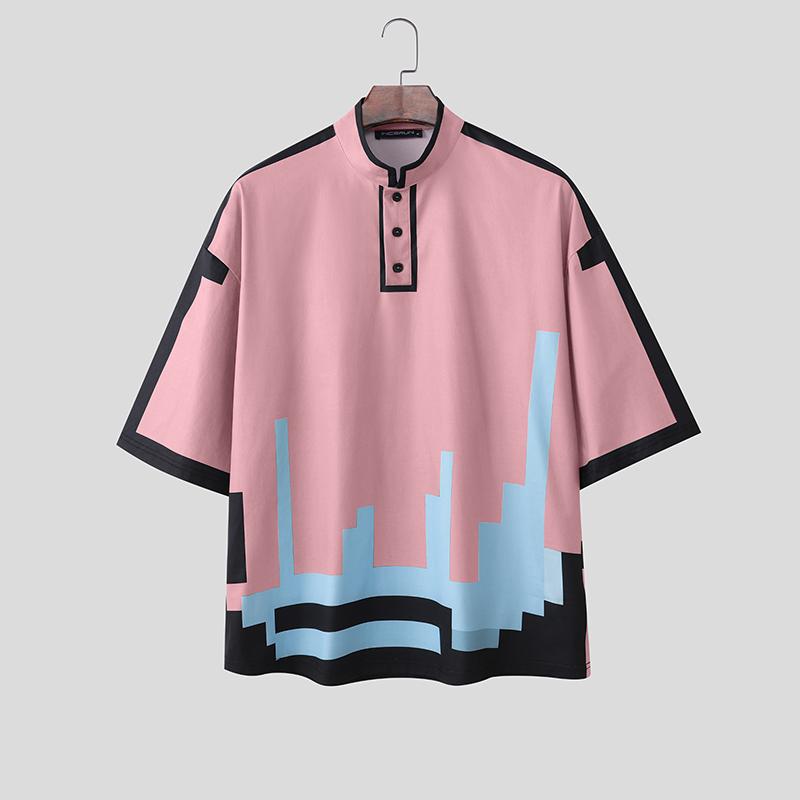 INCERUN Men Half Sleeve Round Neck Cartoon Print Oversized T-Shirts Tops