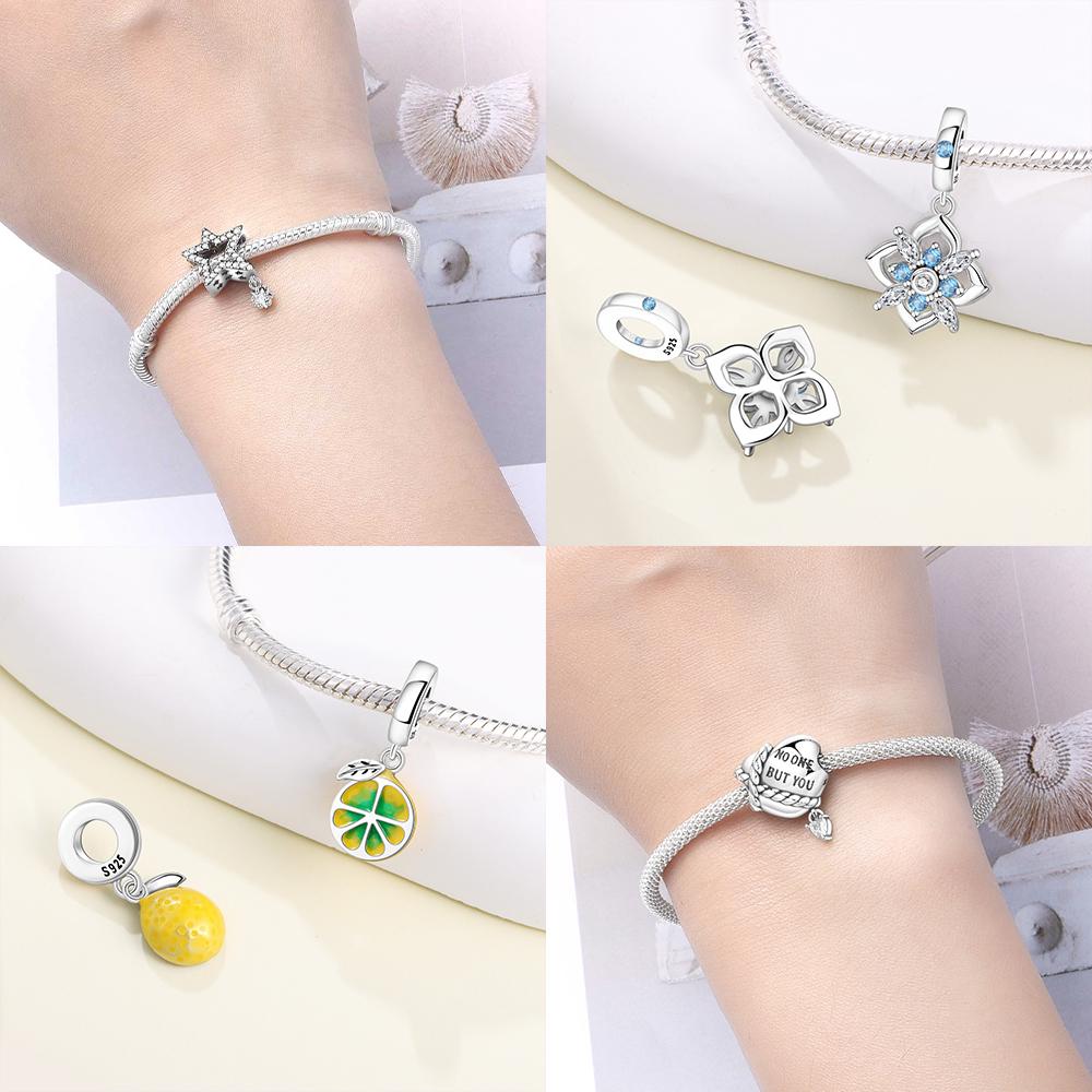 Charms Original Copper Pink Lotus Blue Iris Pendant Hearts Beads Fit Bracelet Women Jewelry Diy Fine Gift Accessory