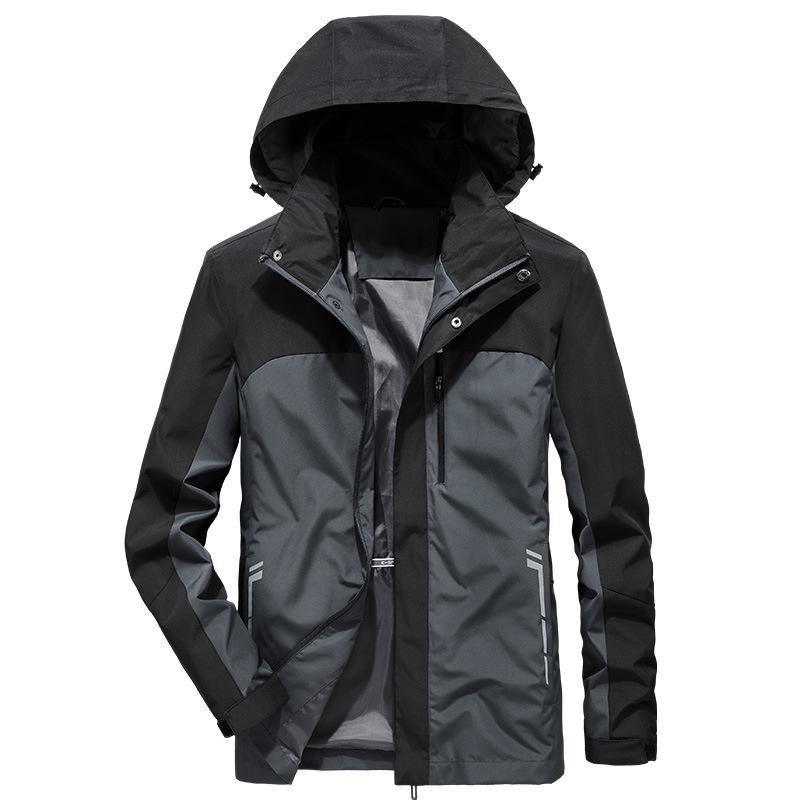 Single Layer Thin Men's Jacket Oversize Hooded Color Blocking Jacket