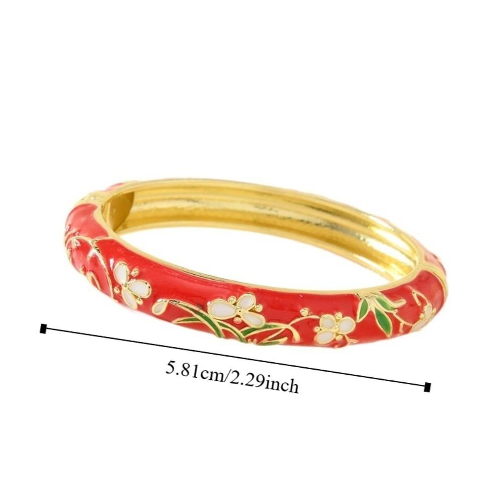 Elegant Cloisonne Bangle Rhinestone Retro Court Floral Bangle Charming Enamel Bracelet  Fashion