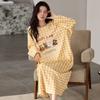 Pajamas Women'S Spring And Autumn Pure Cotton Long-Sleeved Autumn Long Round Neck Cute Cartoon Women'S Pajamas Skirt