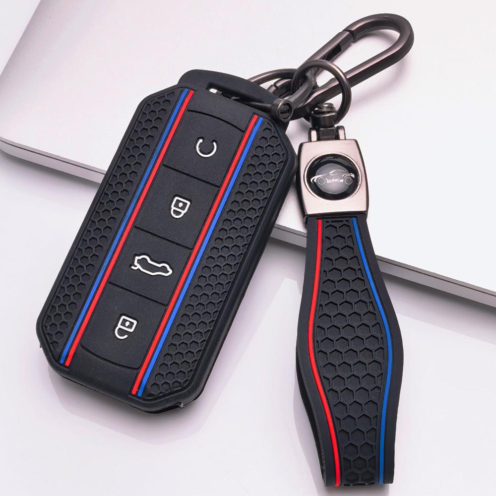 Key Shell Cover for Chery Omoda C7 Jaecoo J7 J5 with Keychain Non Slip Ergonomic Soft Key Shell for Chery 4 Button Smart Car Remote Key