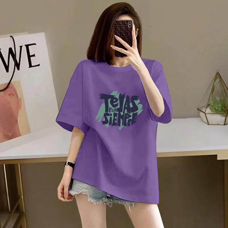% pure cotton short-sleeved T-shirt for women, the new summer loose printing half-sleeved high-end thin explosive top
