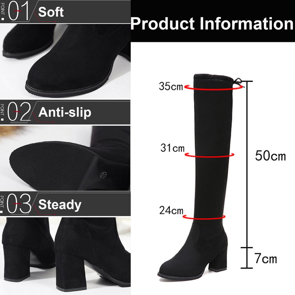 Boots Over The Knee For Women Size 12 Mid-Calf Knee-High Boots Winter Long Warm Shoes Retro Knee High Boots Women Wide Calf