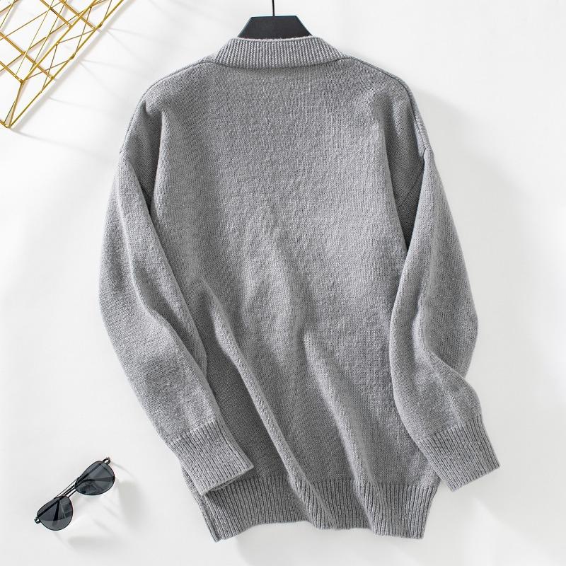 Women European Style Solid Color Single Breasted Thick V Neck Long Sleeve Knit Cardigan Sweater Coat