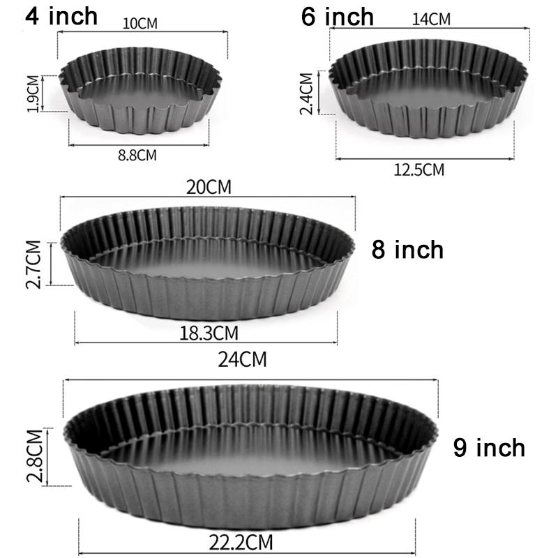 Pie Baking Mold Bottom Removable 4/6/8/9Inch Multiple Sizes Available Fluted Nonstick Bakeware for Tart Cake Quiche Desserts ZYF