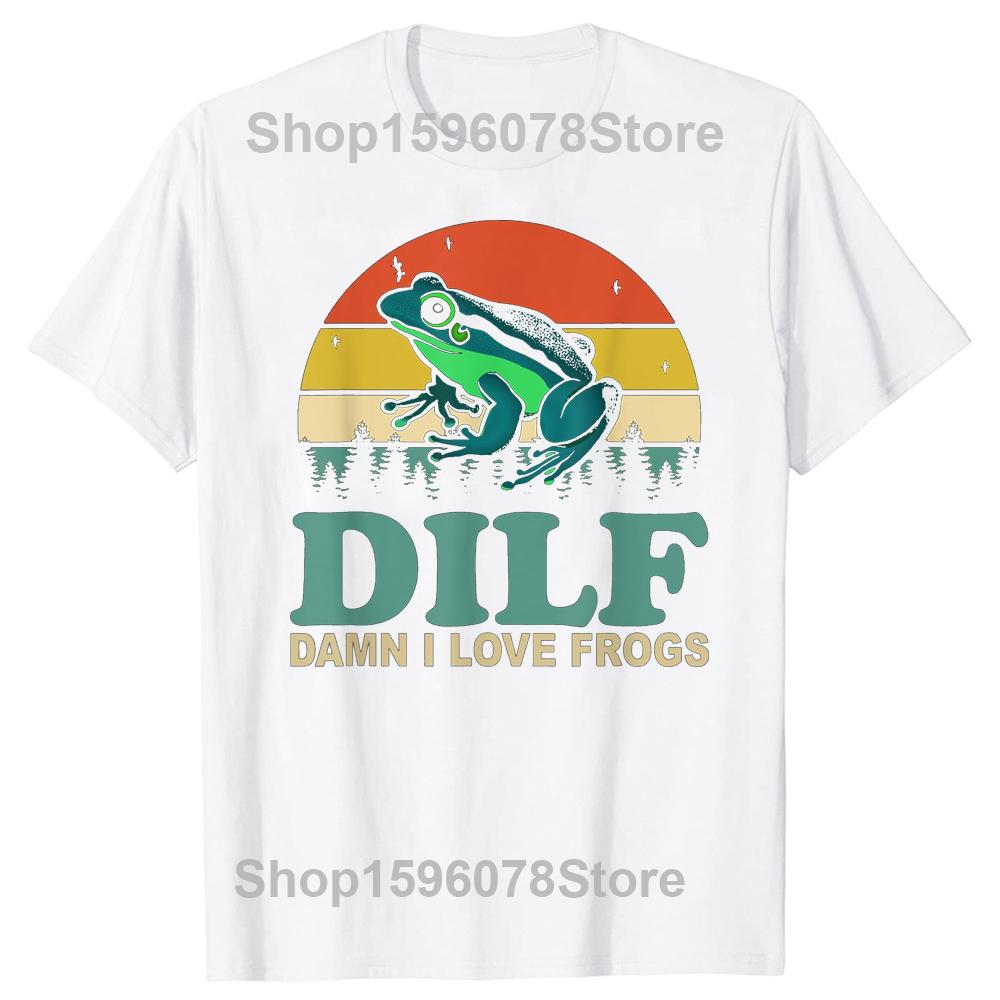 DILF I Love Frogs Funny Frog Tee Tops Round Neck Short-Sleeve Fashion Tshirt Clothing Casual Basic Milf T-shirts
