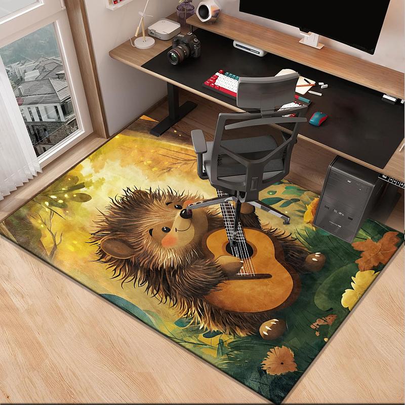 Autumnal Hedgehog Family Office Rug Chair Mat, Entryway Carpet, Suitable for Front Door, Bedroom, Living Room, Desk, Holiday Gift